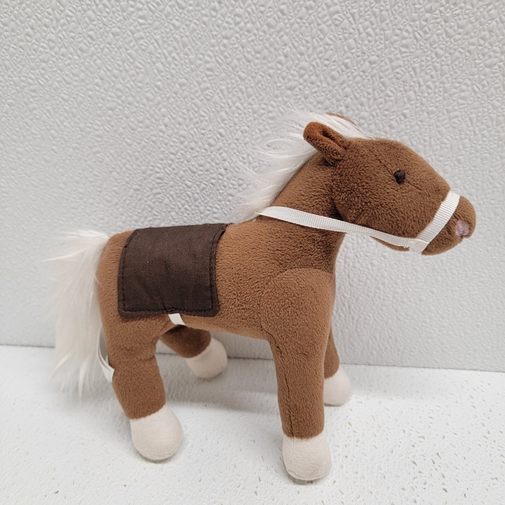Pottery Barn Kids Small Brown Horse White Mane Plush With Bridle & Saddle 7"